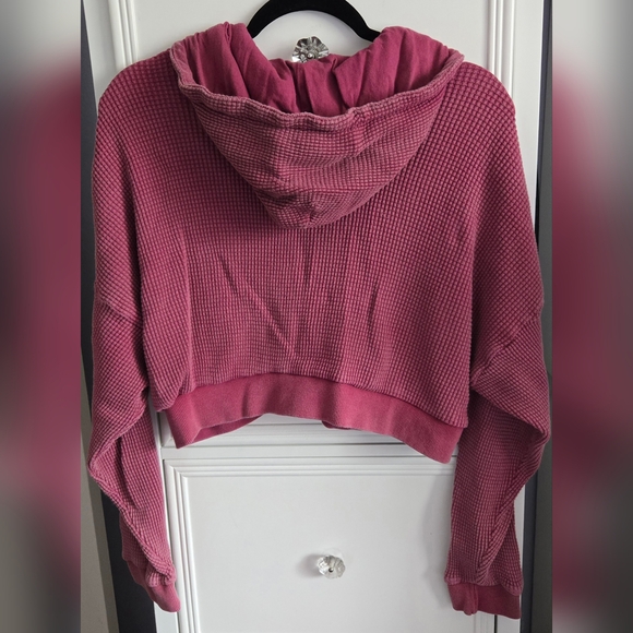 BDG Leah Pink Waffle Knit Zip Up Hoodie Sweatshirt Size XS - Picture 4 of 8